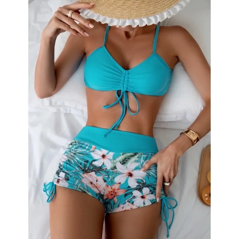 Floral Teal Bikini Set